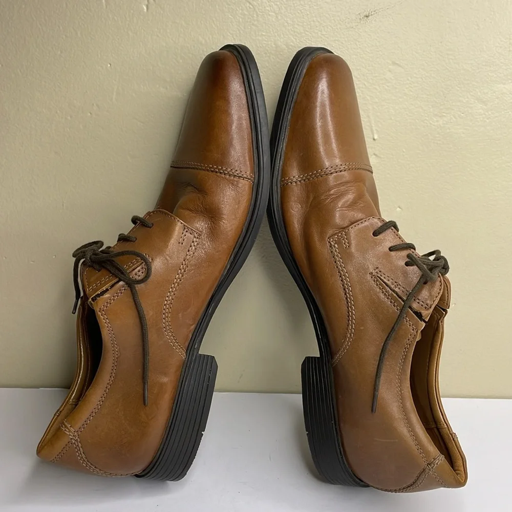 CLARK’S Collection Men’s TILDEN TIP Oxford Leather Shoes Dark Tan Lace Up 10M